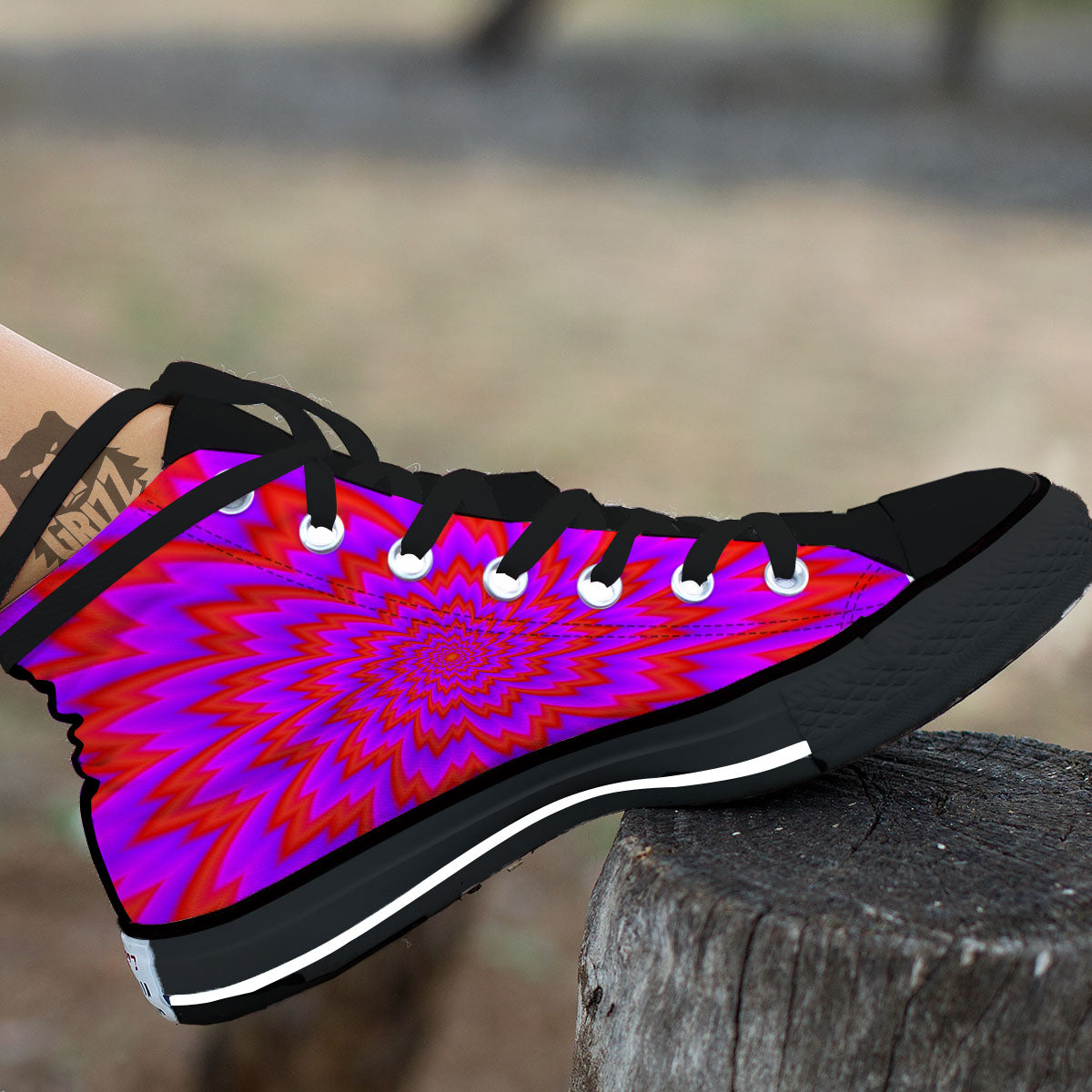Optical Illusion Spiky Psychedelic Black High Top Shoes-grizzshop