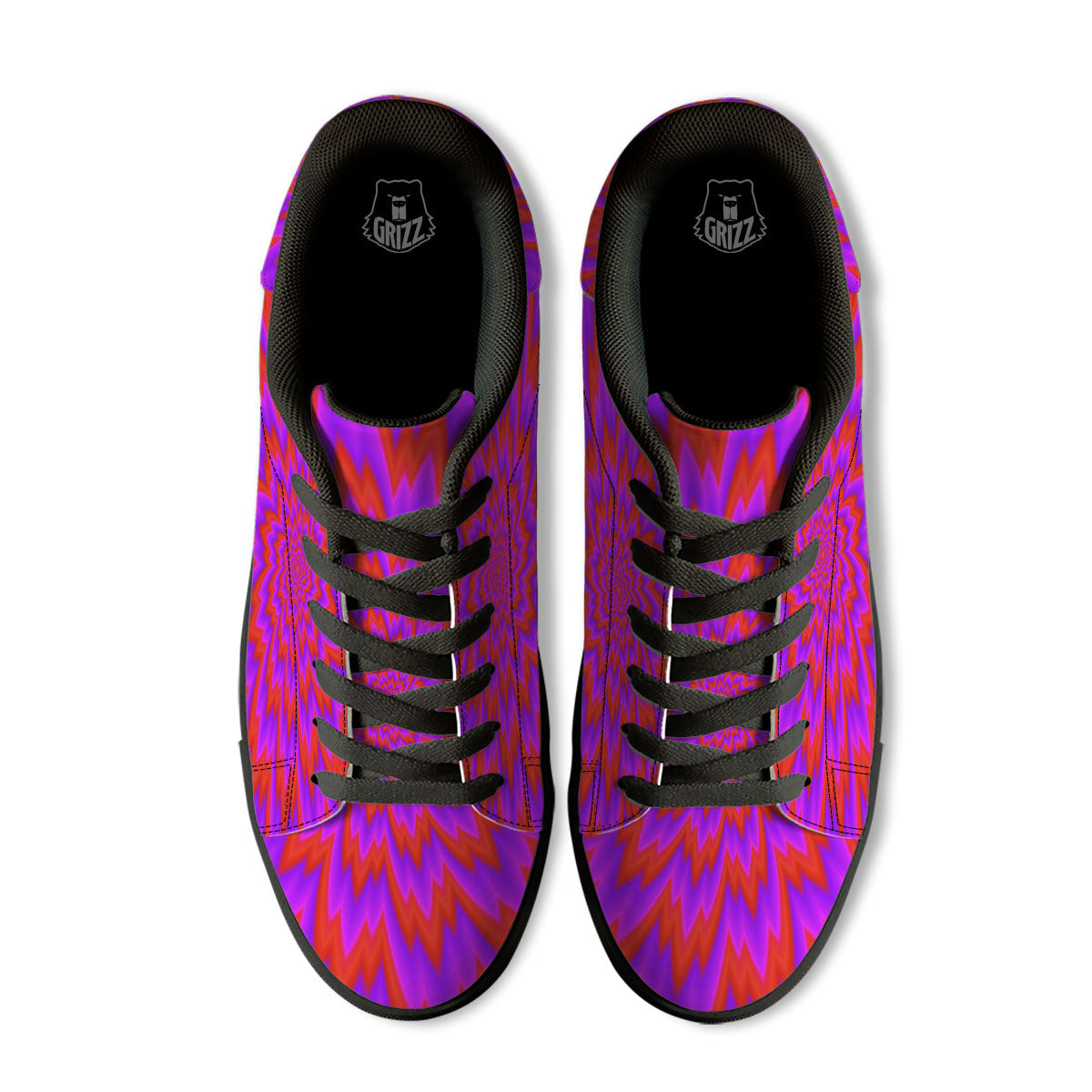 Optical Illusion Spiky Psychedelic Black Low Top Sneakers-grizzshop