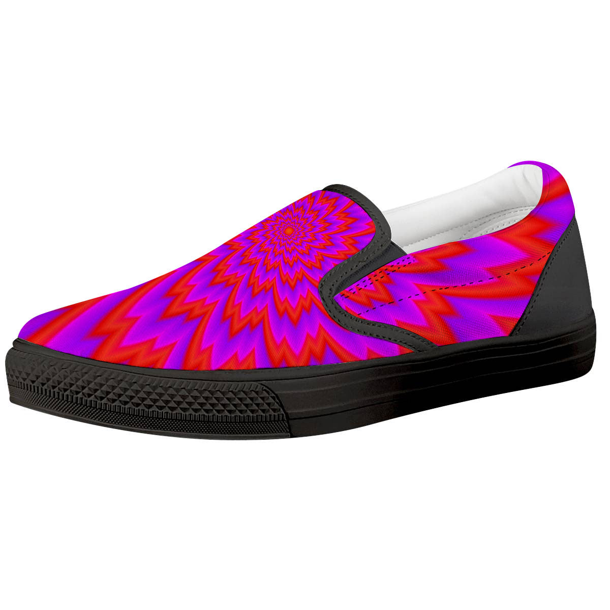 Optical Illusion Spiky Psychedelic Black Slip On Shoes-grizzshop