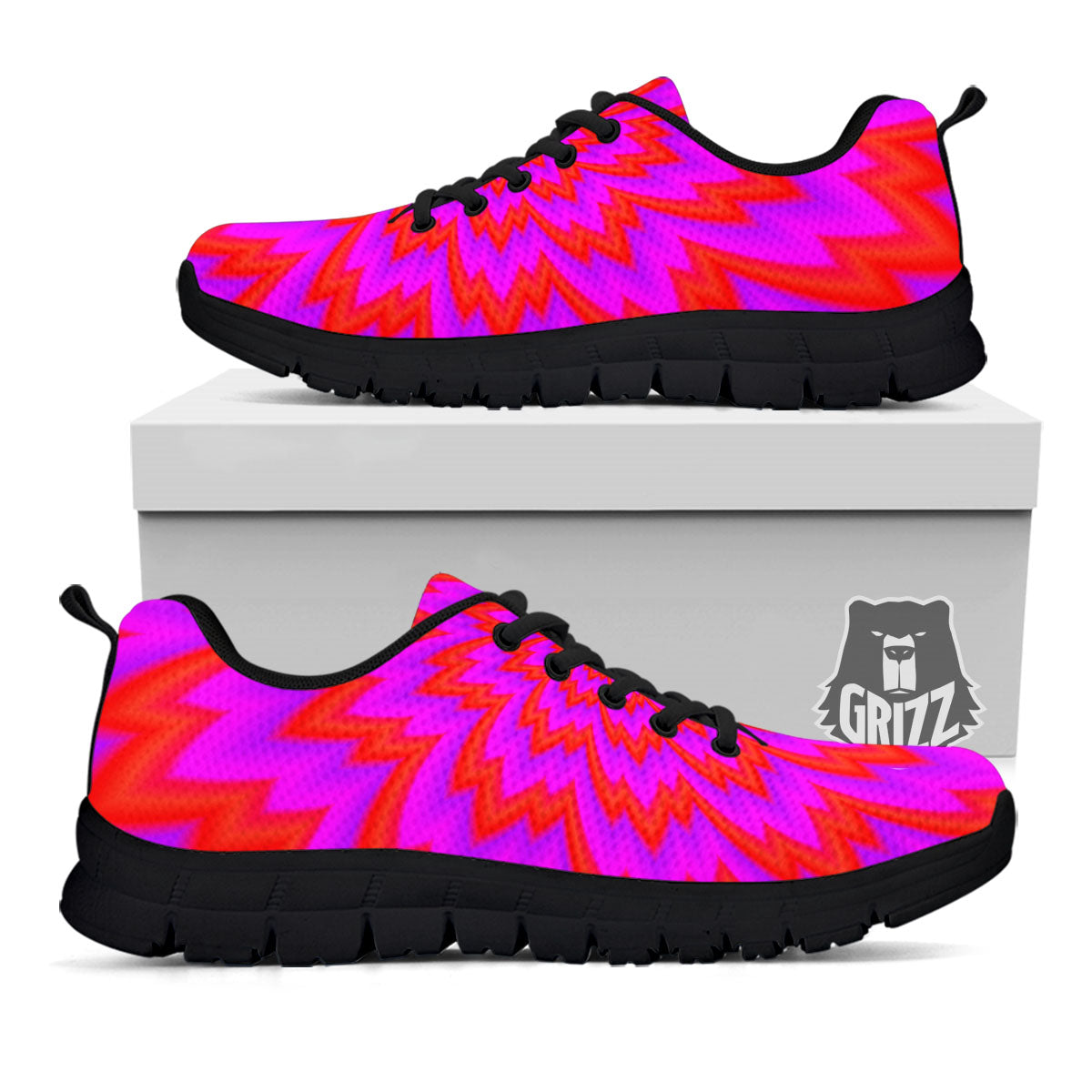 Optical Illusion Spiky Psychedelic Black Sneaker-grizzshop