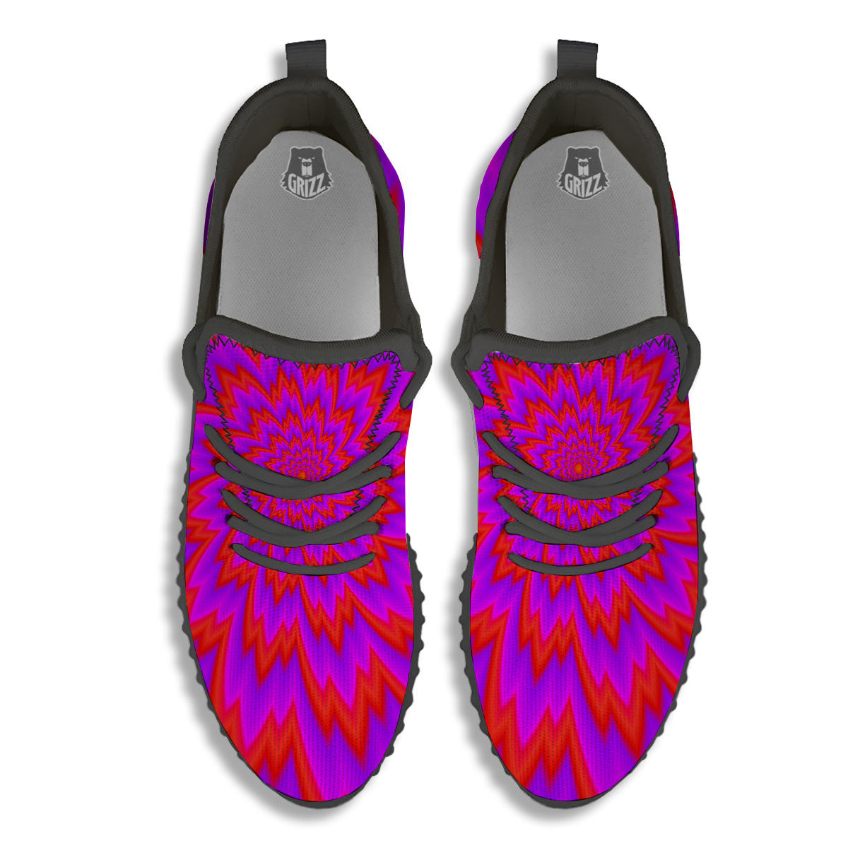 Optical Illusion Spiky Psychedelic Black Walking Shoes-grizzshop