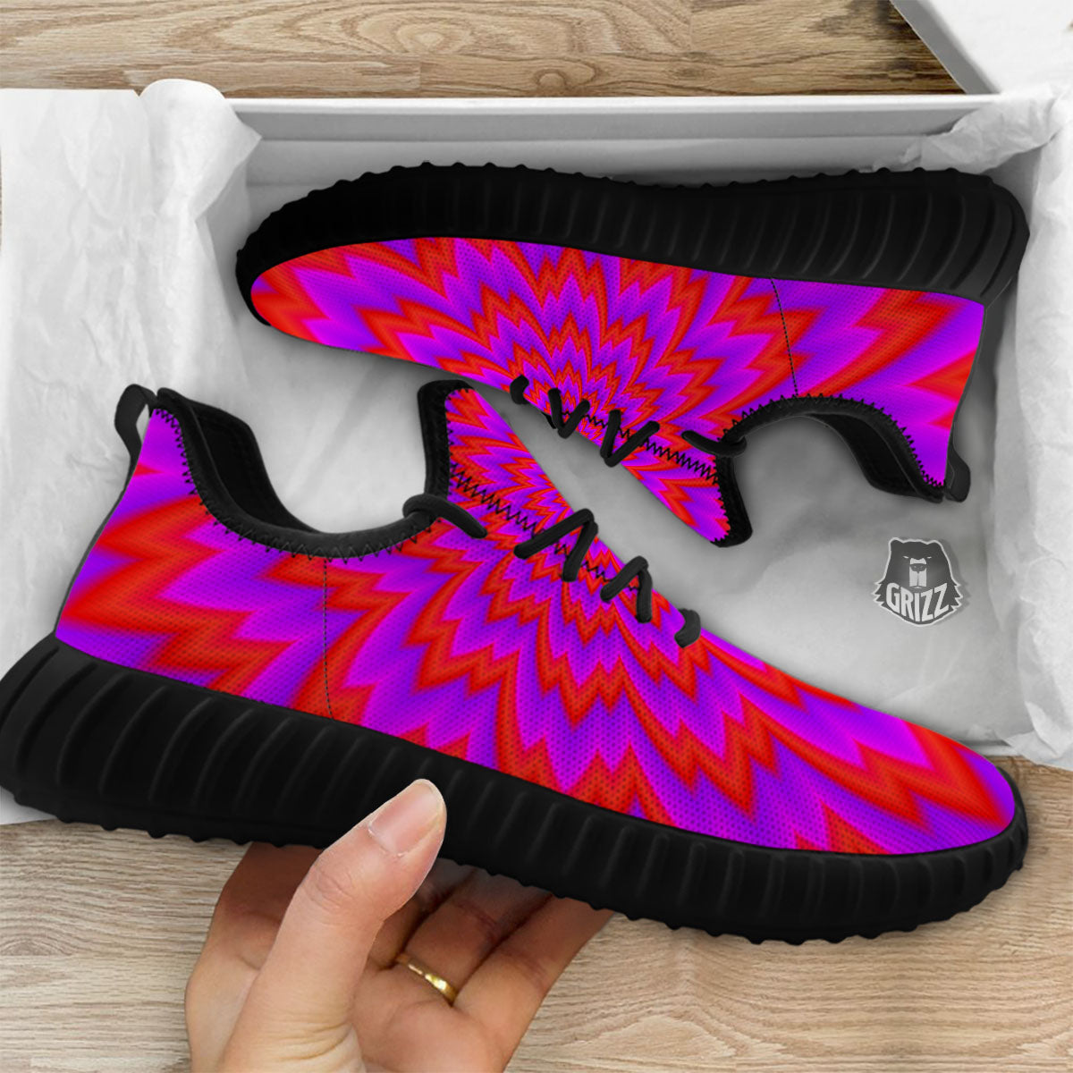 Optical Illusion Spiky Psychedelic Black Walking Shoes-grizzshop