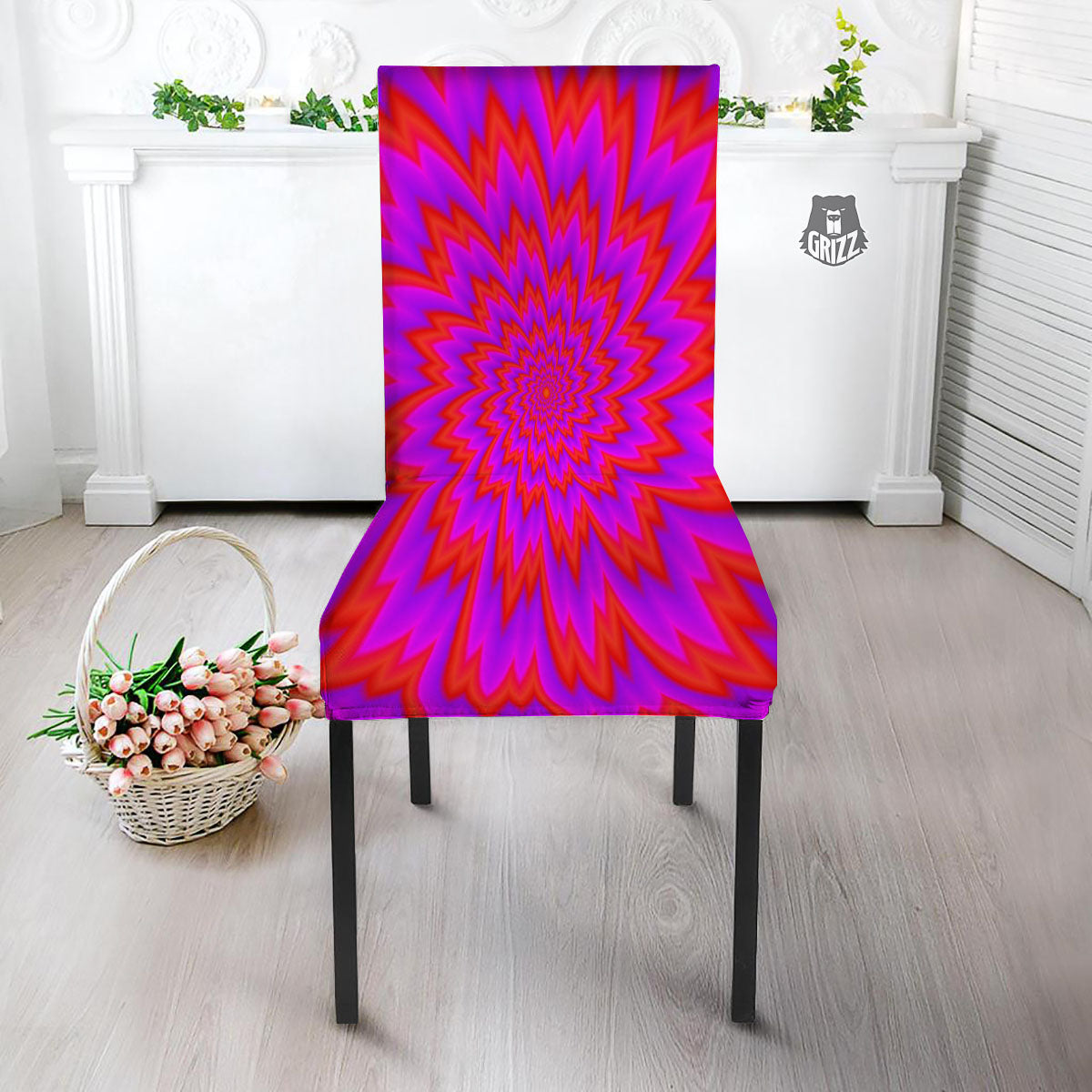 Optical Illusion Spiky Psychedelic Dining Chair Slipcover-grizzshop