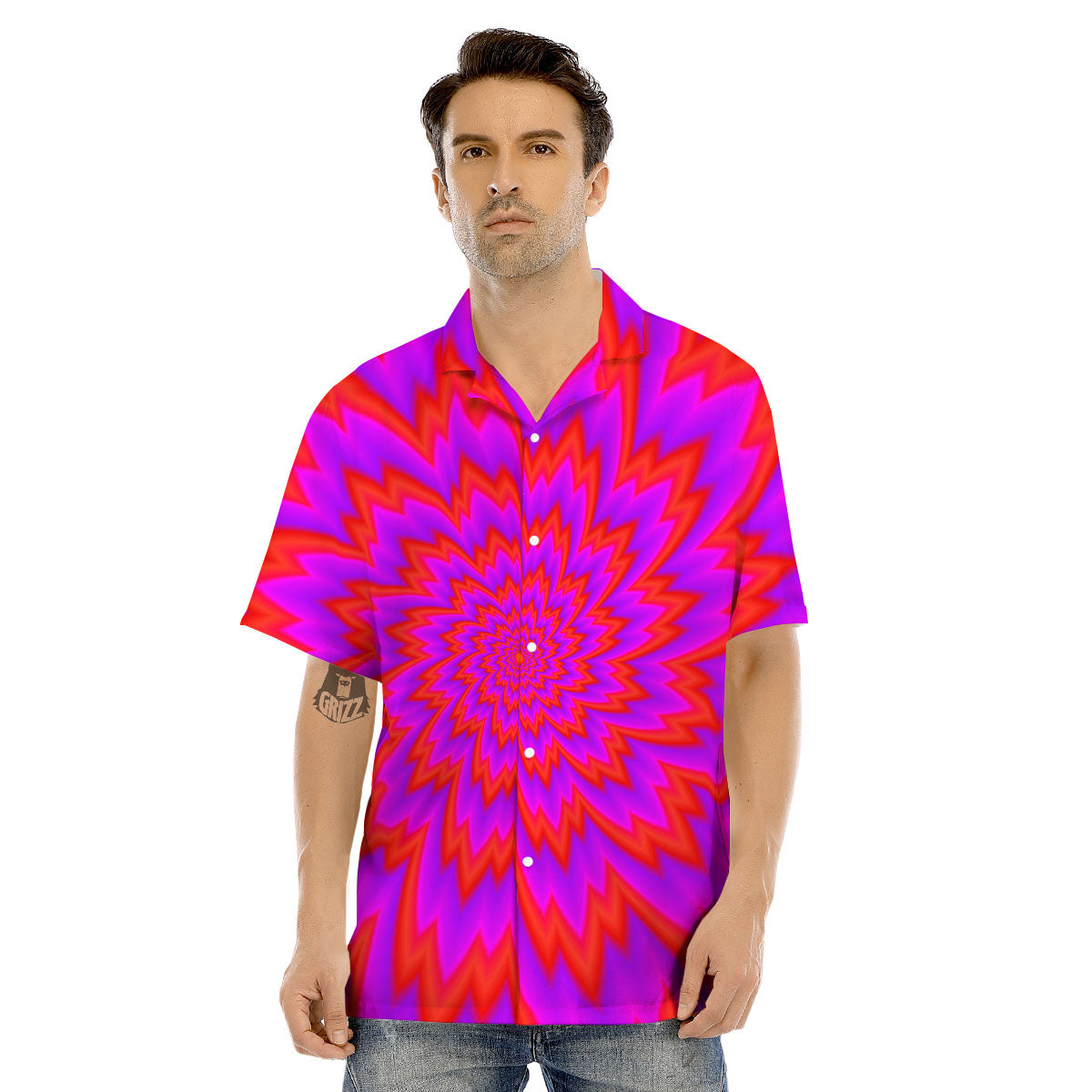 Optical Illusion Spiky Psychedelic Men's Hawaiian Shirt-grizzshop
