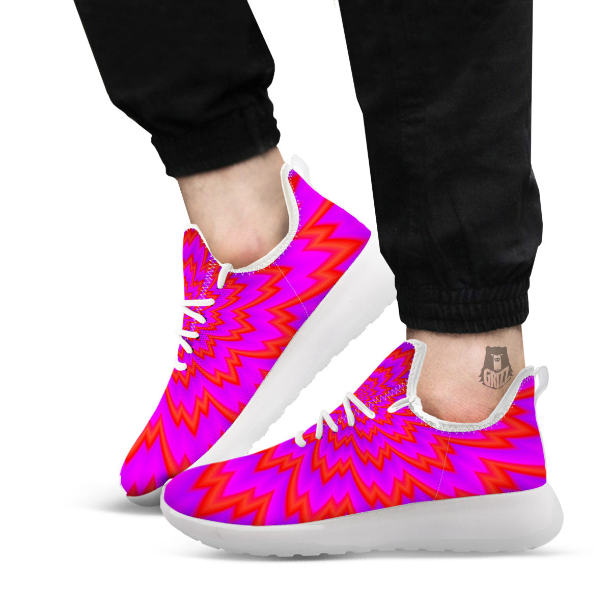 Optical Illusion Spiky Psychedelic White Athletic Shoes-grizzshop