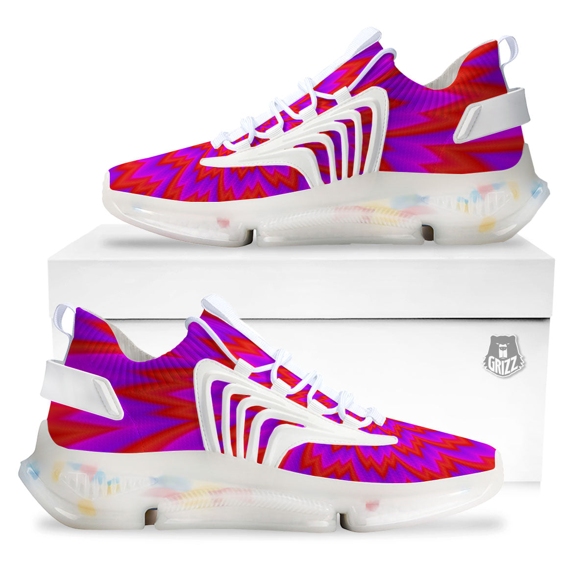 Optical Illusion Spiky Psychedelic White Gym Shoes-grizzshop