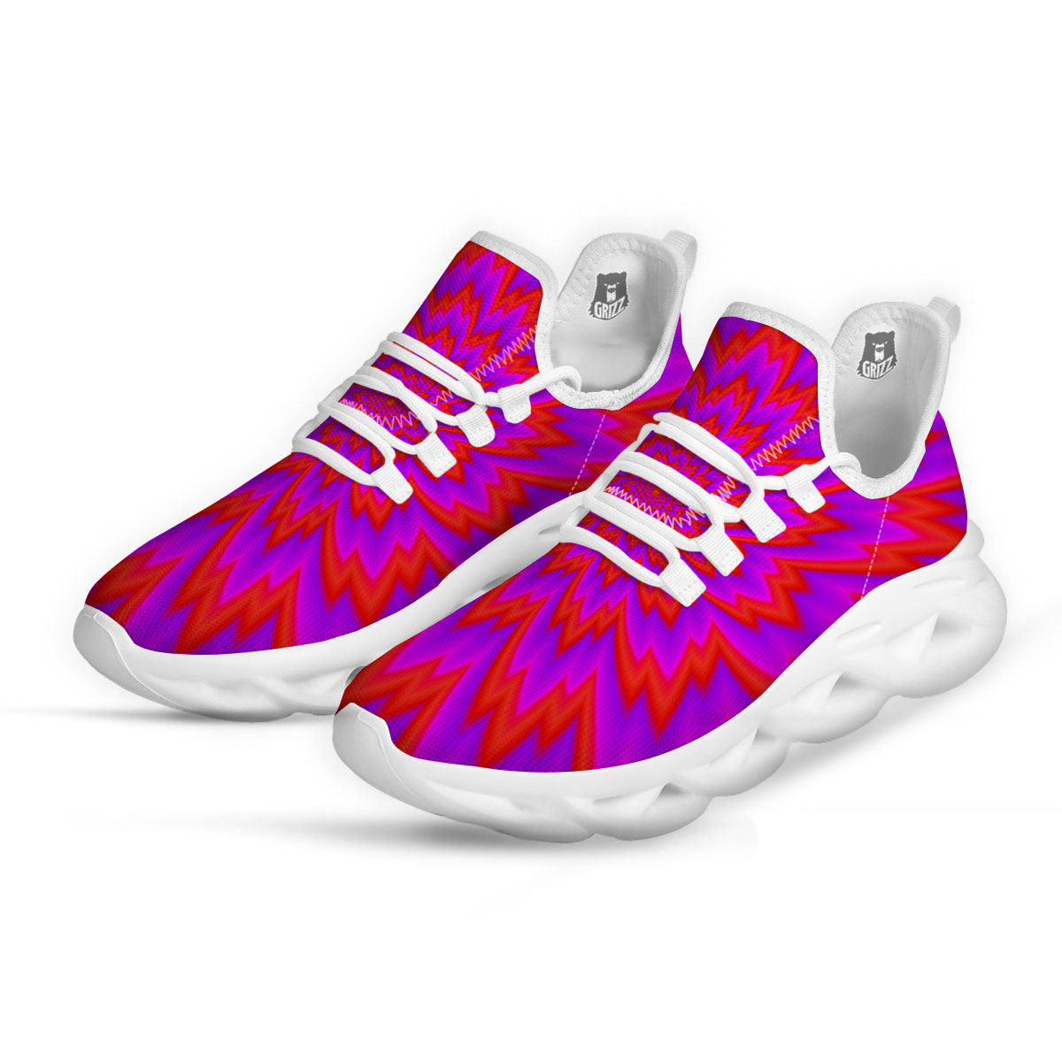 Optical Illusion Spiky Psychedelic White Running Shoes-grizzshop