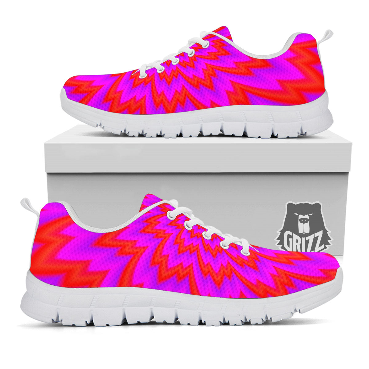 Optical Illusion Spiky Psychedelic White Sneaker-grizzshop