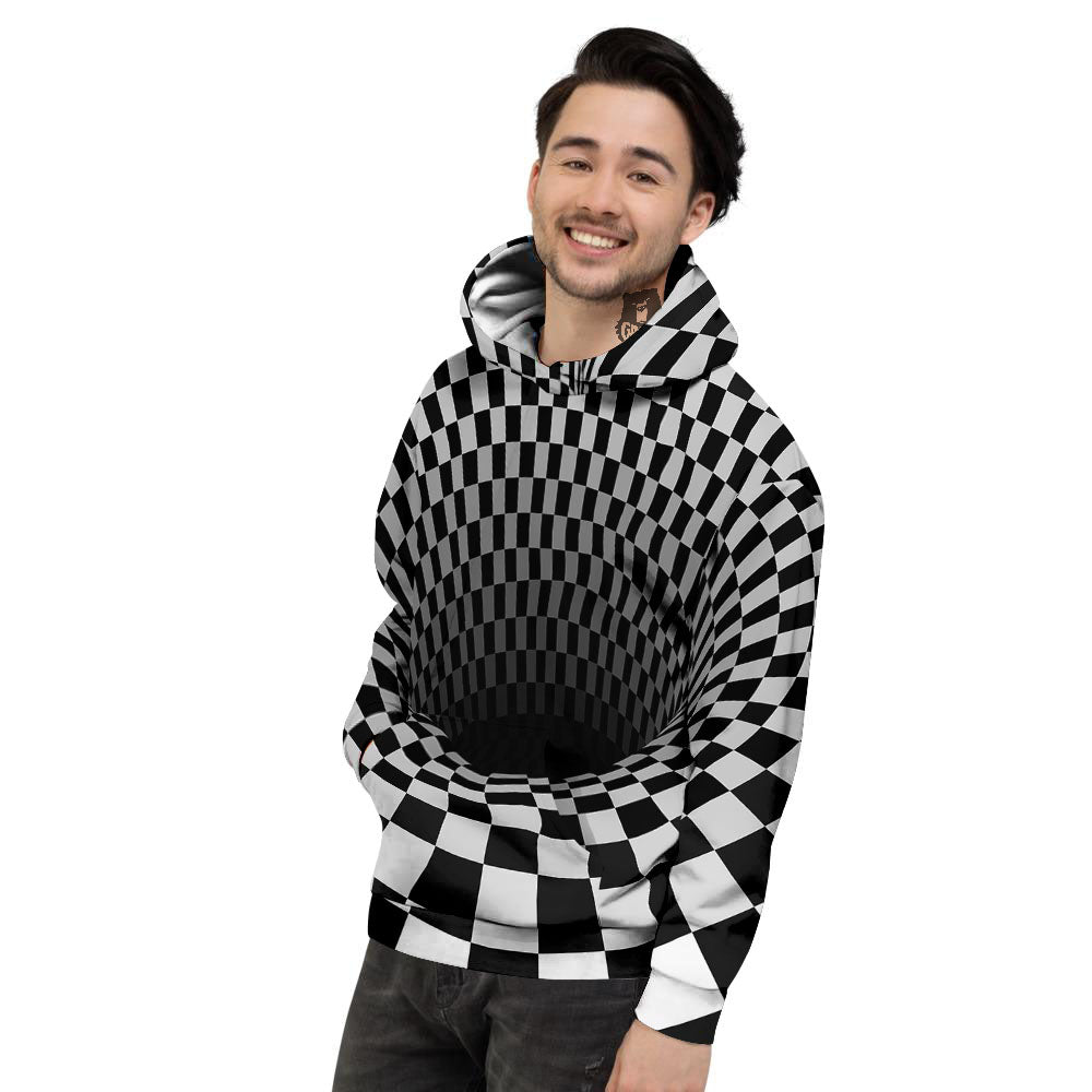 Optical Illusion White And Black Print Men's Hoodie-grizzshop