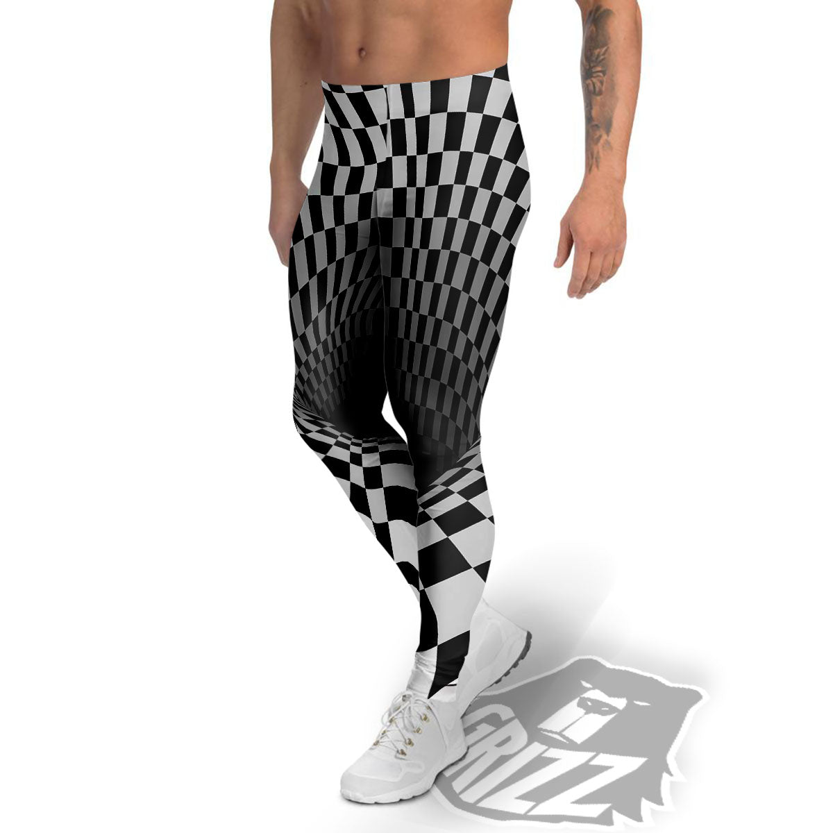Optical Illusion White And Black Print Men's Leggings-grizzshop