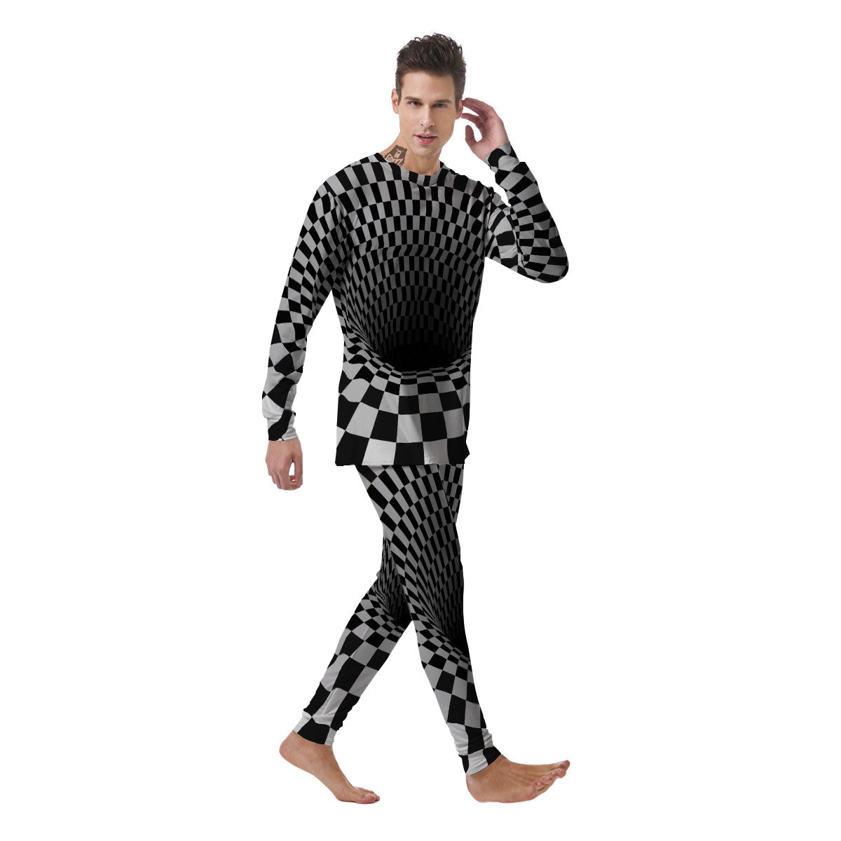 Optical Illusion White And Black Print Men's Pajamas-grizzshop