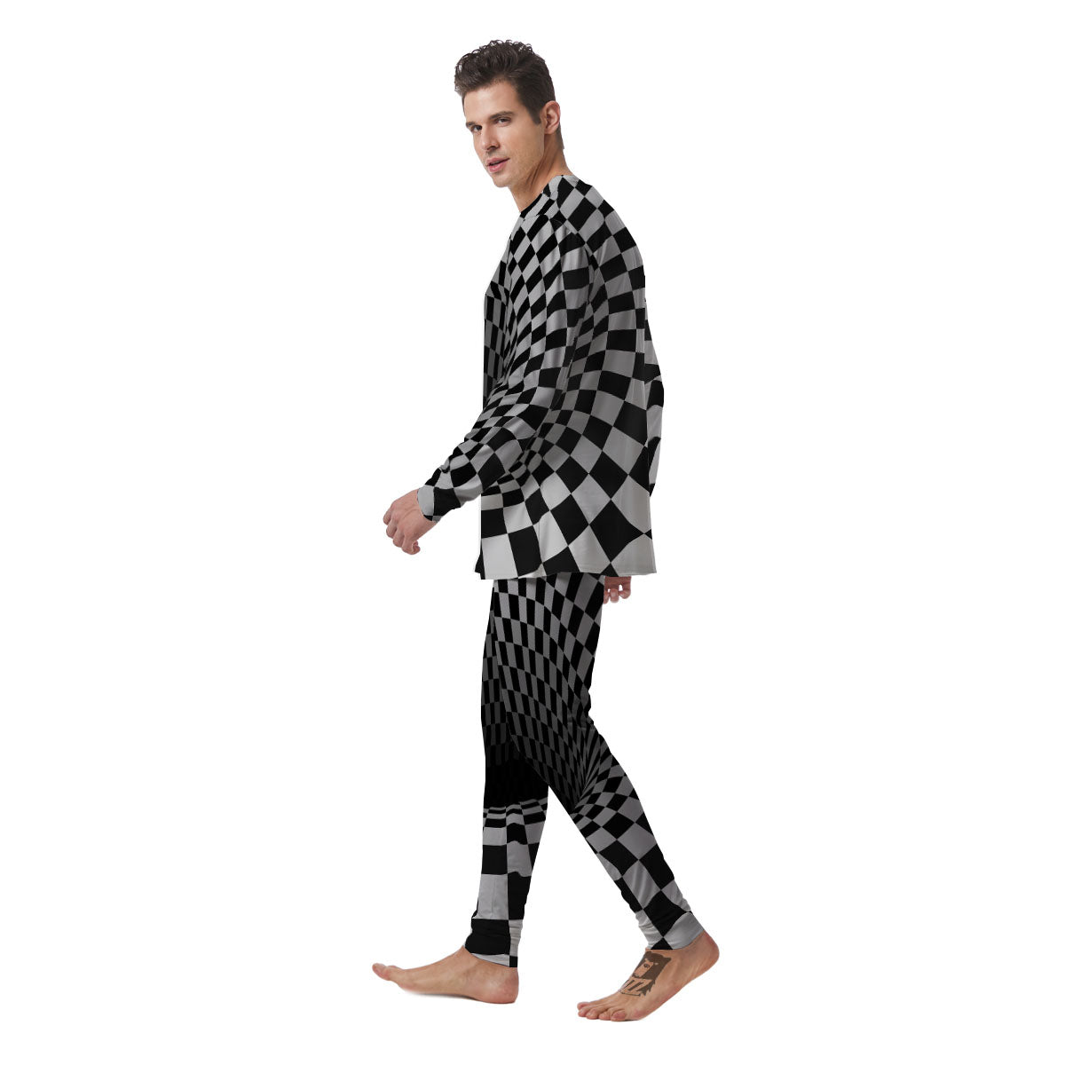 Optical Illusion White And Black Print Men's Pajamas-grizzshop