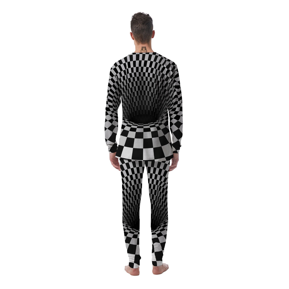 Optical Illusion White And Black Print Men's Pajamas-grizzshop