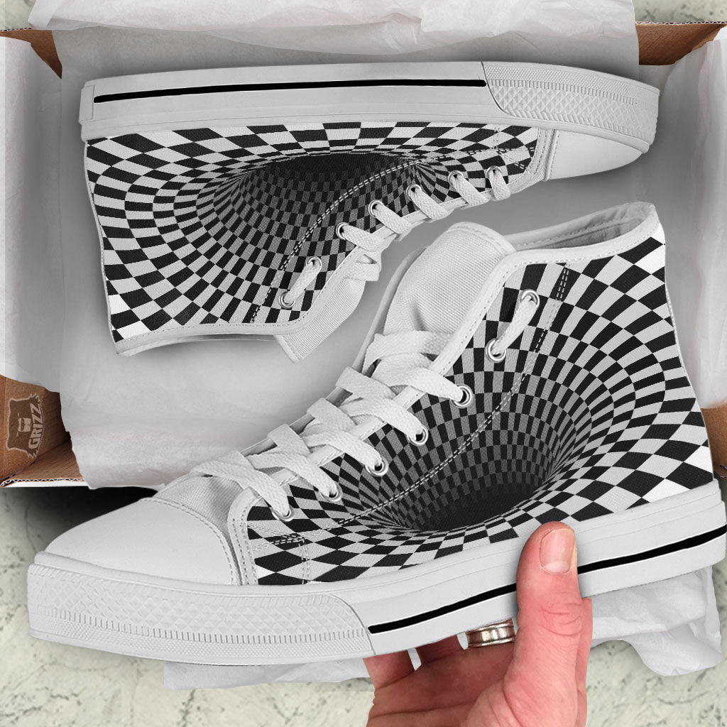Optical Illusion White And Black Print White High Top Shoes-grizzshop