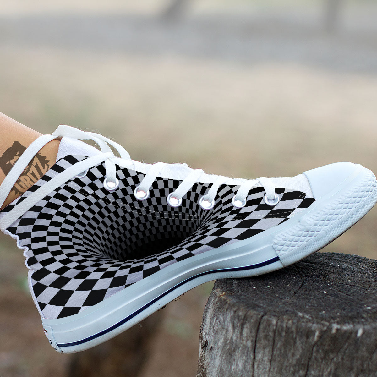Optical Illusion White And Black Print White High Top Shoes-grizzshop