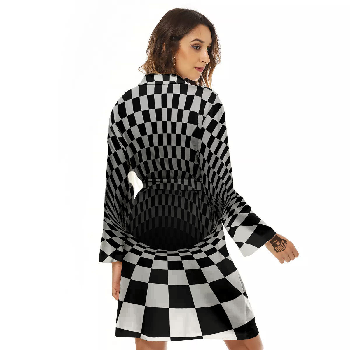 Optical Illusion White And Black Print Women's Robe-grizzshop