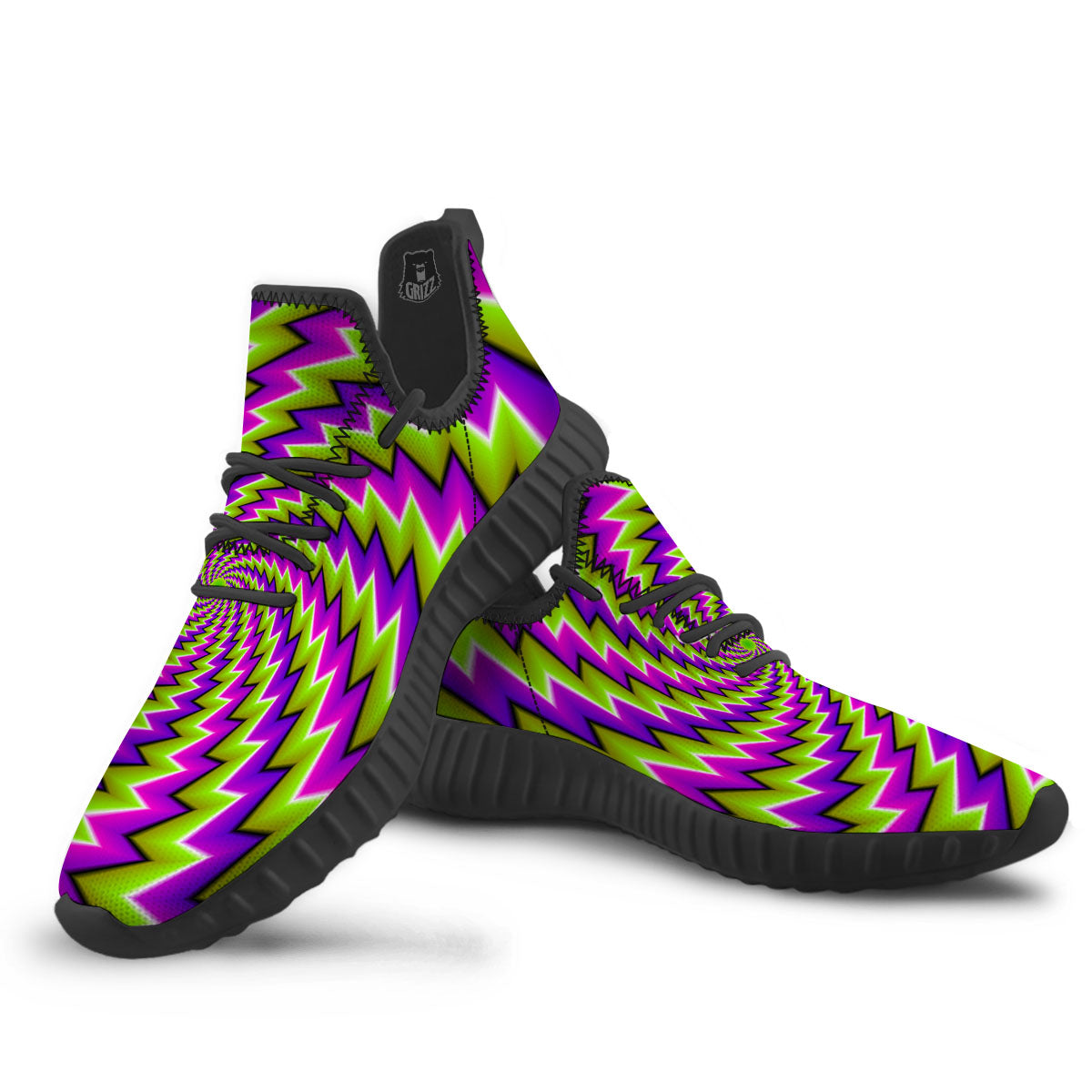 Optical Moving Illusion Abstract Twisted Black Walking Shoes-grizzshop