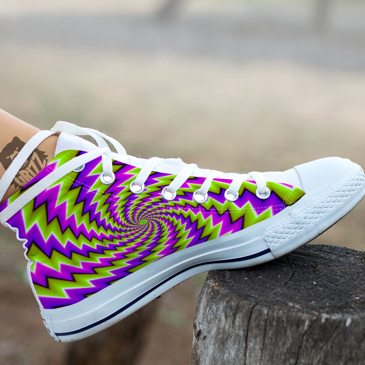 Optical Moving Illusion Abstract Twisted White High Top Shoes-grizzshop
