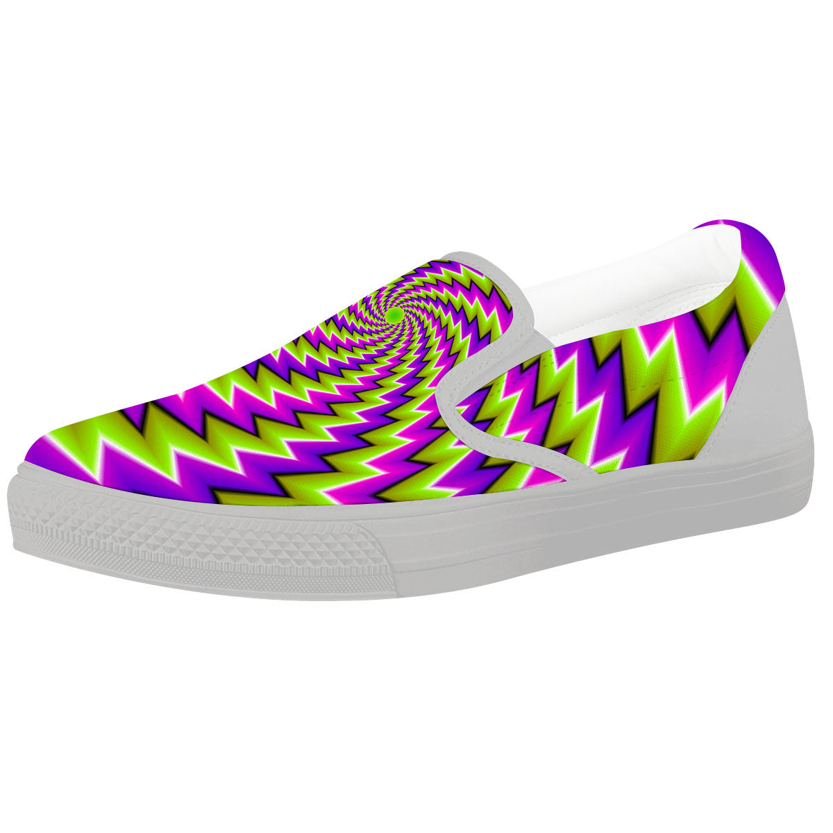 Optical Moving Illusion Abstract Twisted White Slip On Shoes-grizzshop