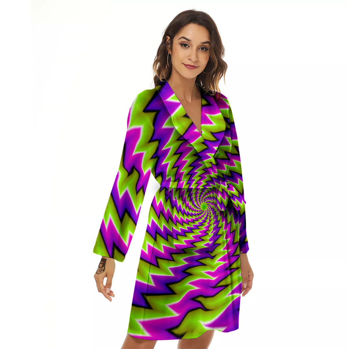 Optical Moving Illusion Abstract Twisted Women's Robe-grizzshop