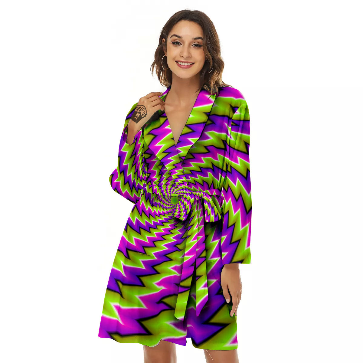 Optical Moving Illusion Abstract Twisted Women's Robe-grizzshop