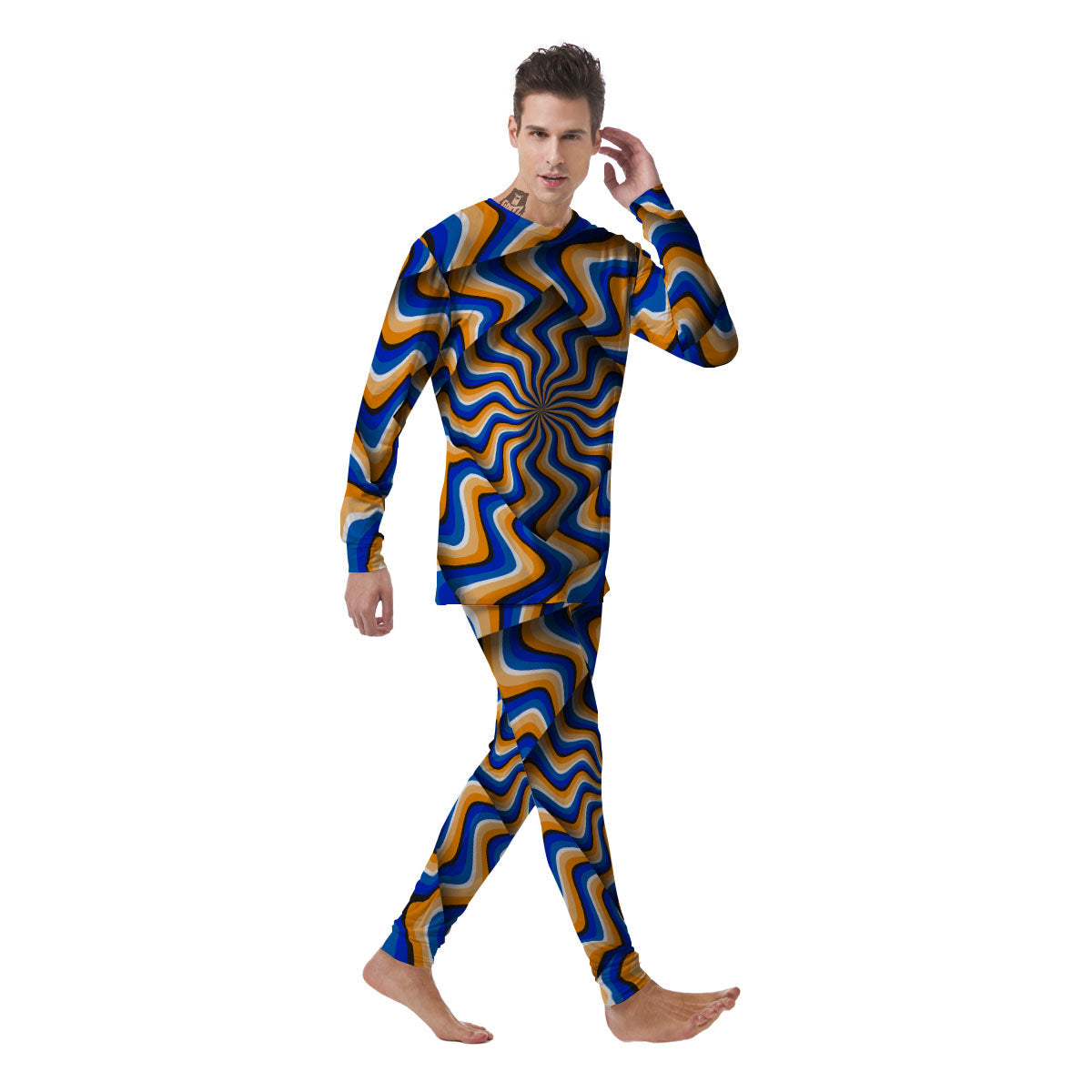 Optical illusion Hypnotic Blue Orange Men's Pajamas-grizzshop