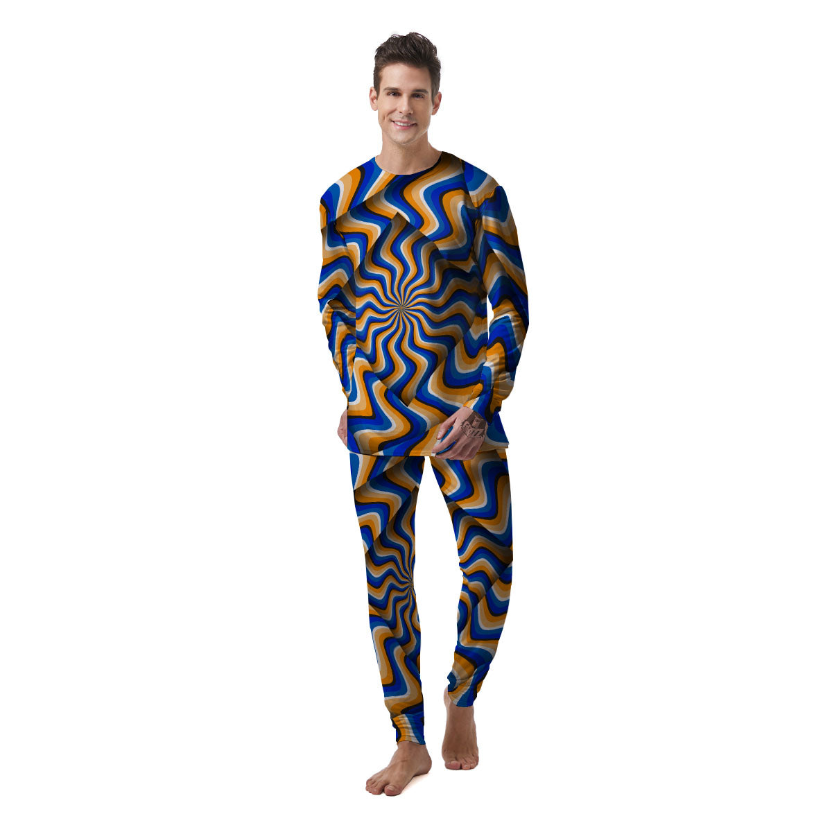 Optical illusion Hypnotic Blue Orange Men's Pajamas-grizzshop