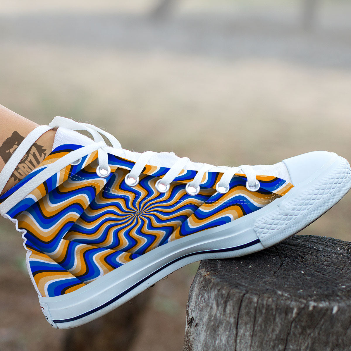 Optical illusion Hypnotic Blue Orange White High Top Shoes-grizzshop