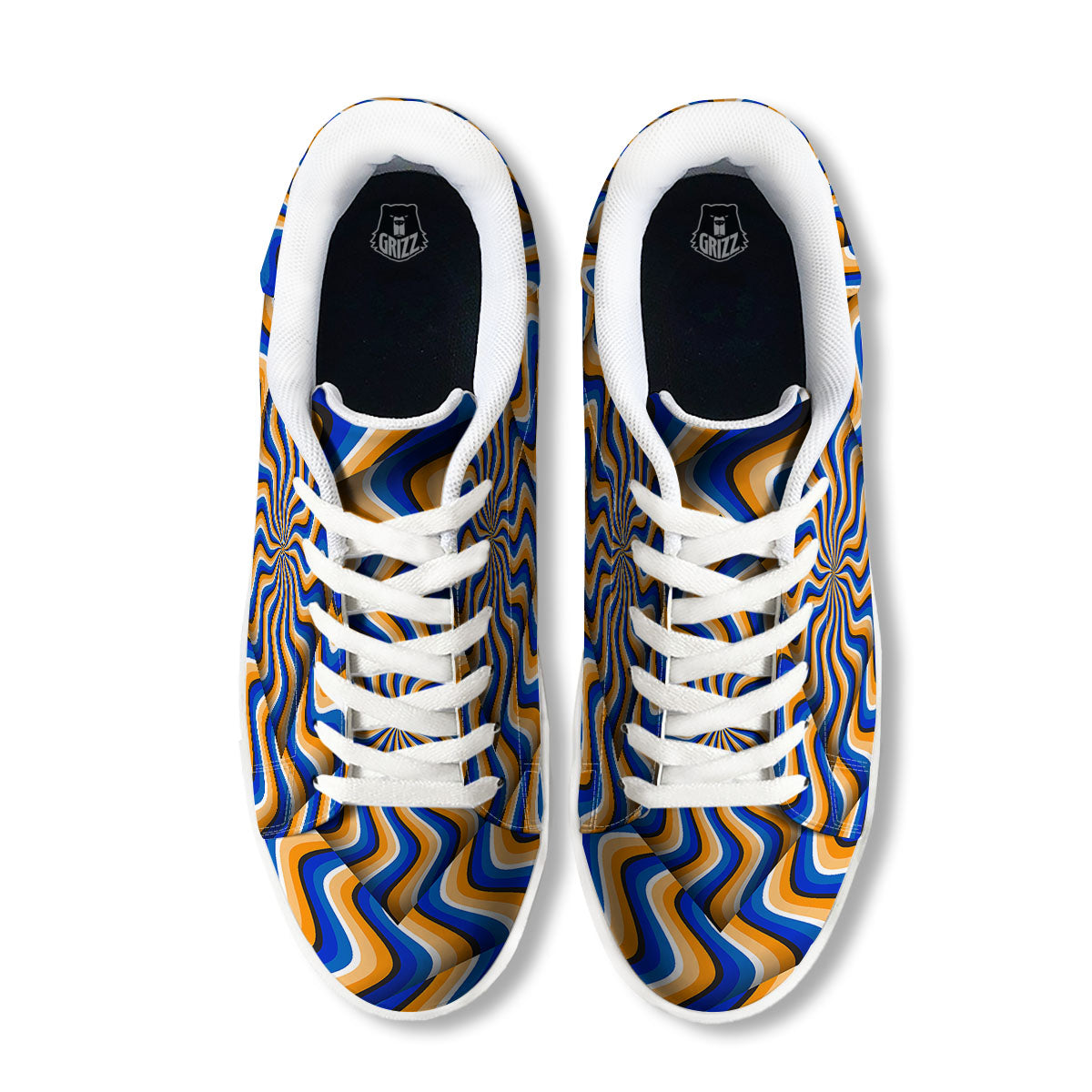 Optical illusion Hypnotic Blue Orange White Low Top Sneakers-grizzshop