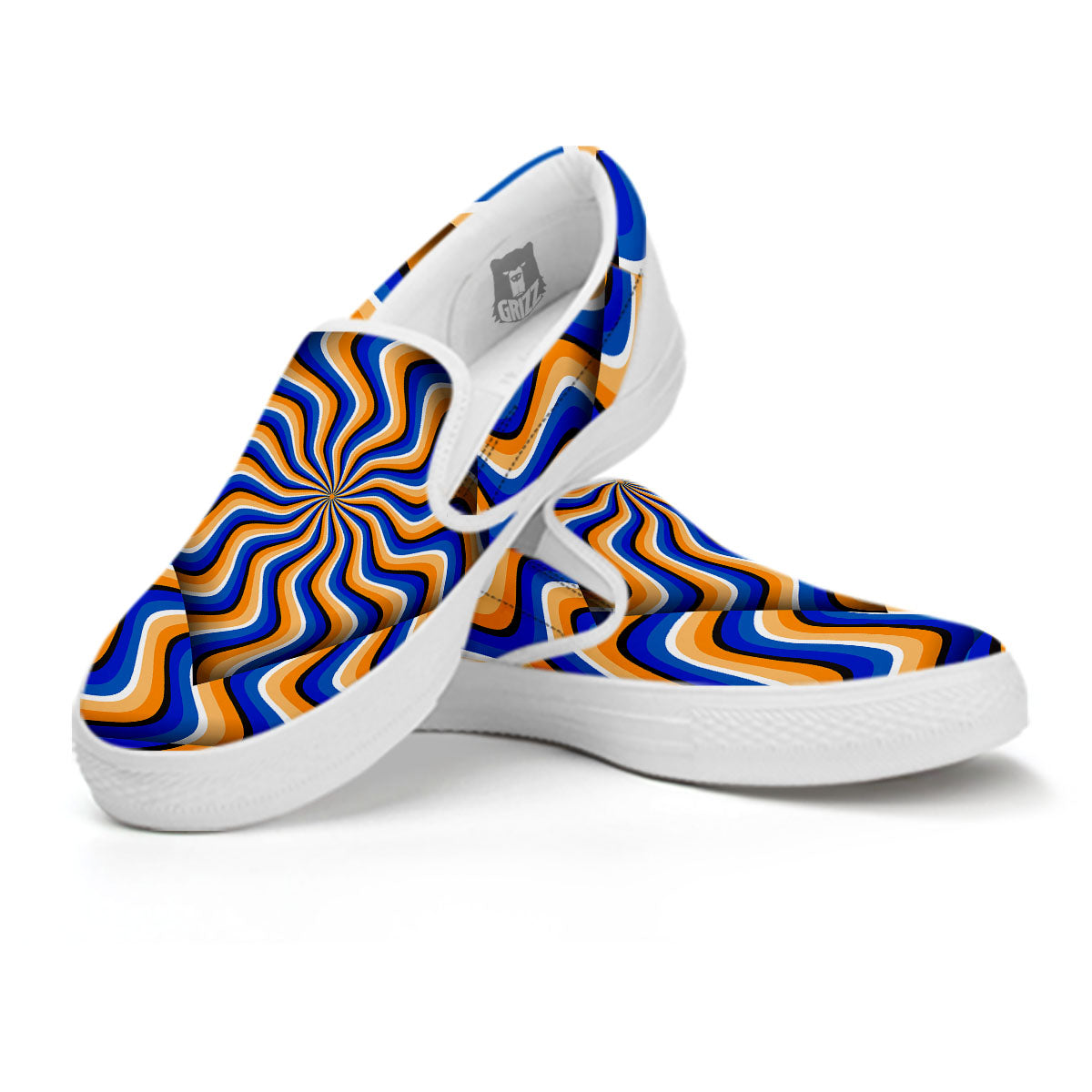 Optical illusion Hypnotic Blue Orange White Slip On Shoes-grizzshop