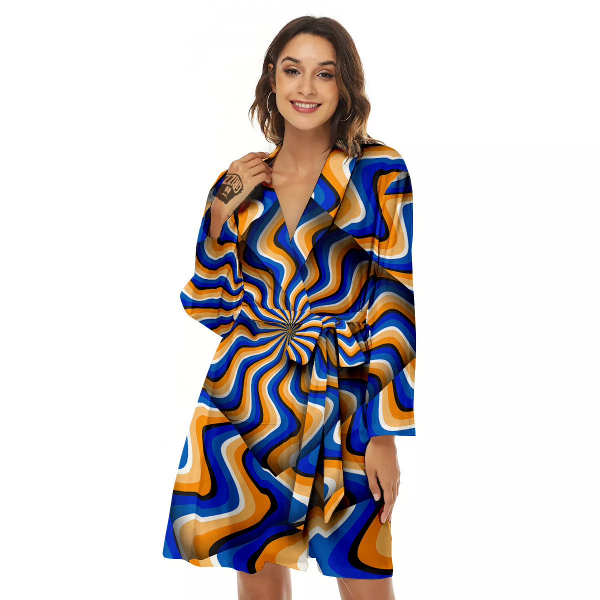 Optical illusion Hypnotic Blue Orange Women's Robe-grizzshop