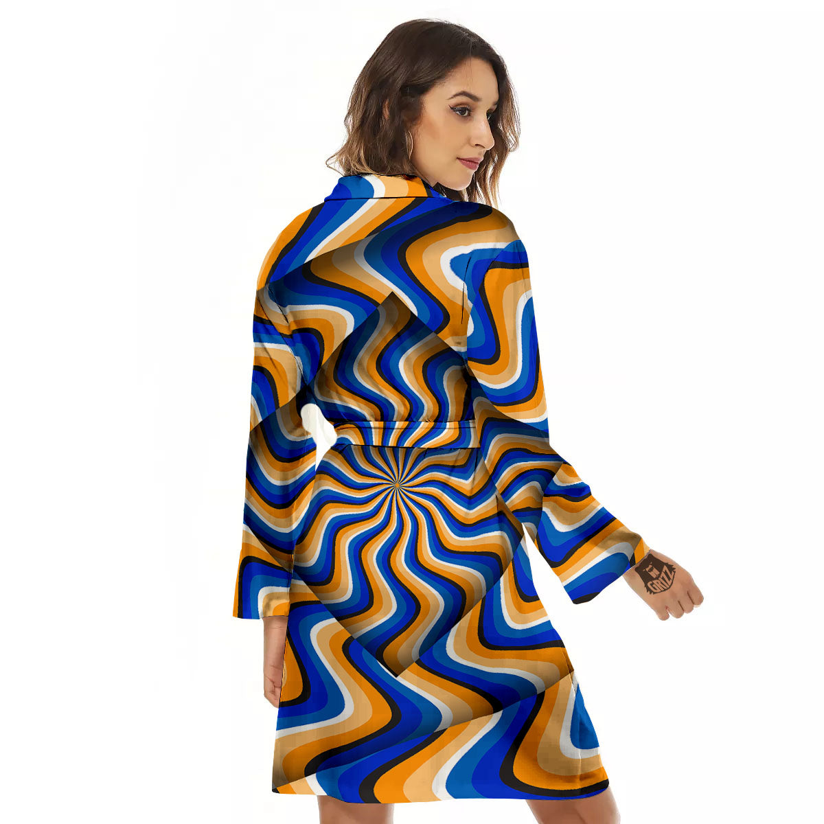 Optical illusion Hypnotic Blue Orange Women's Robe-grizzshop