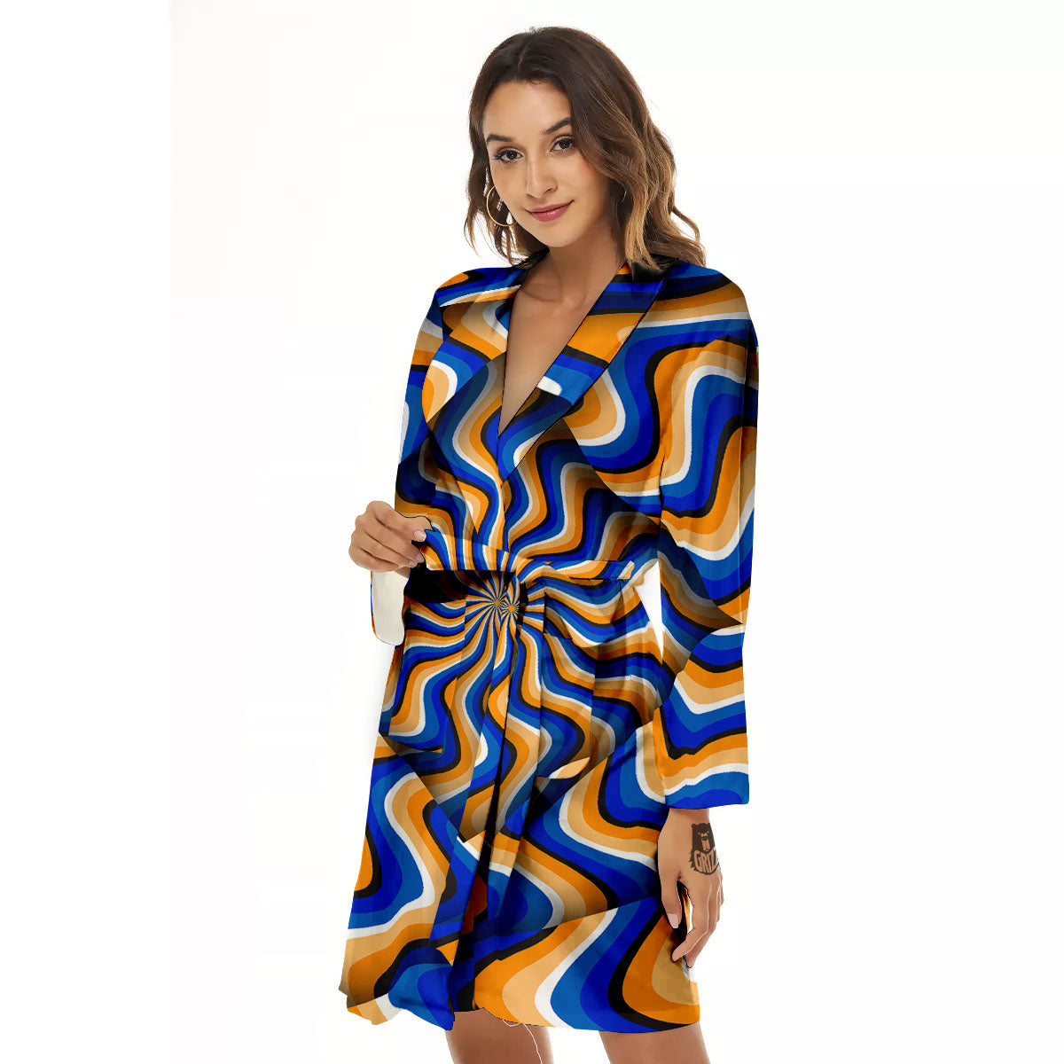 Optical illusion Hypnotic Blue Orange Women's Robe-grizzshop