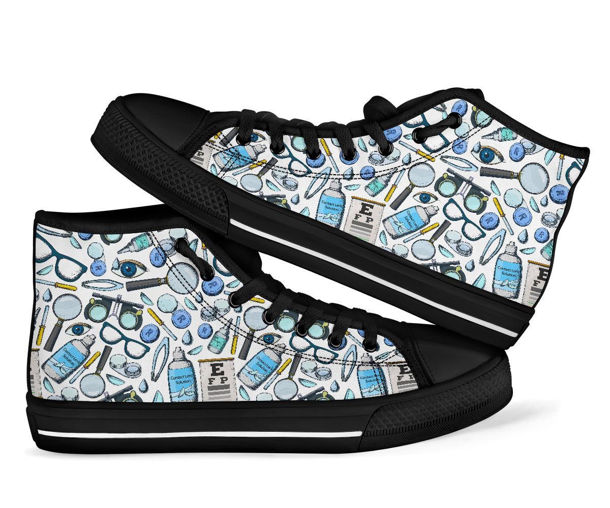 Optometry Pattern Print Men Women's High Top Shoes-grizzshop