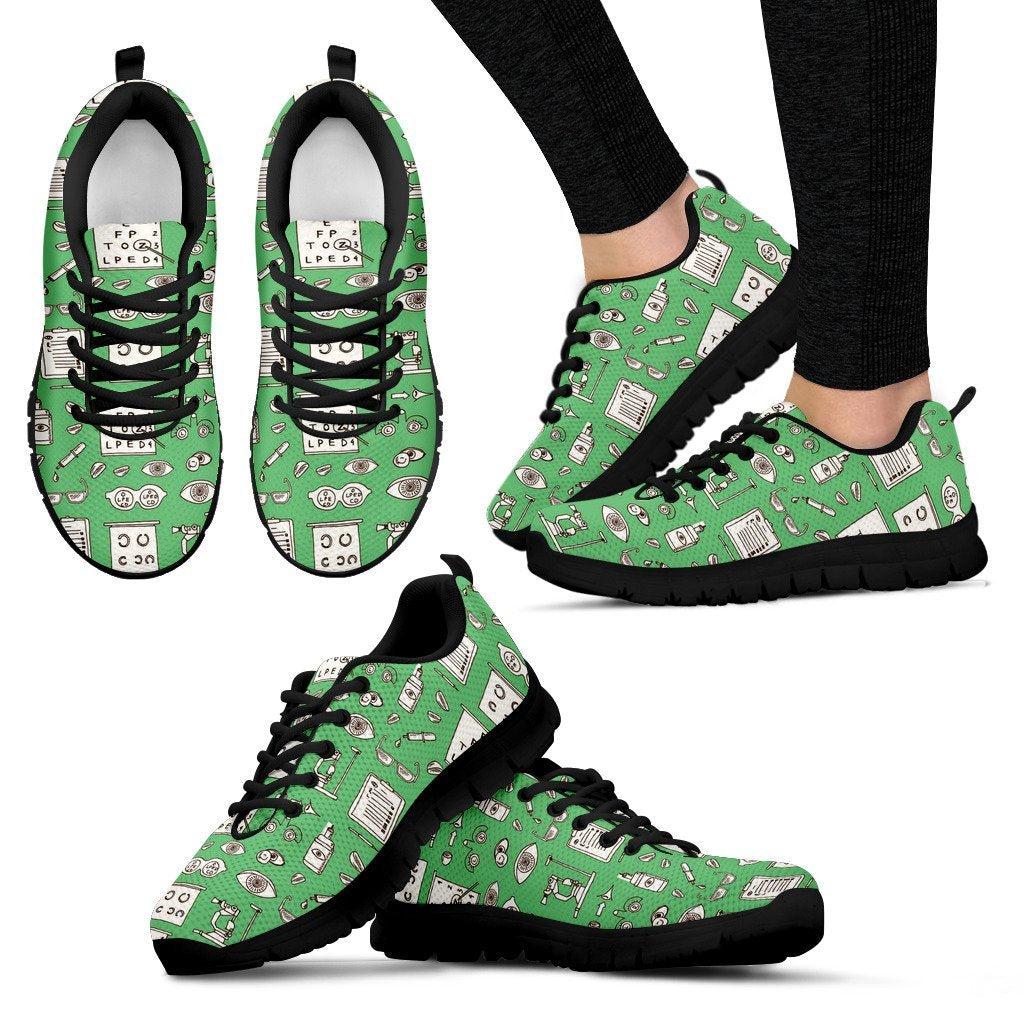 Optometry Print Pattern Black Sneaker Shoes For Men Women-grizzshop