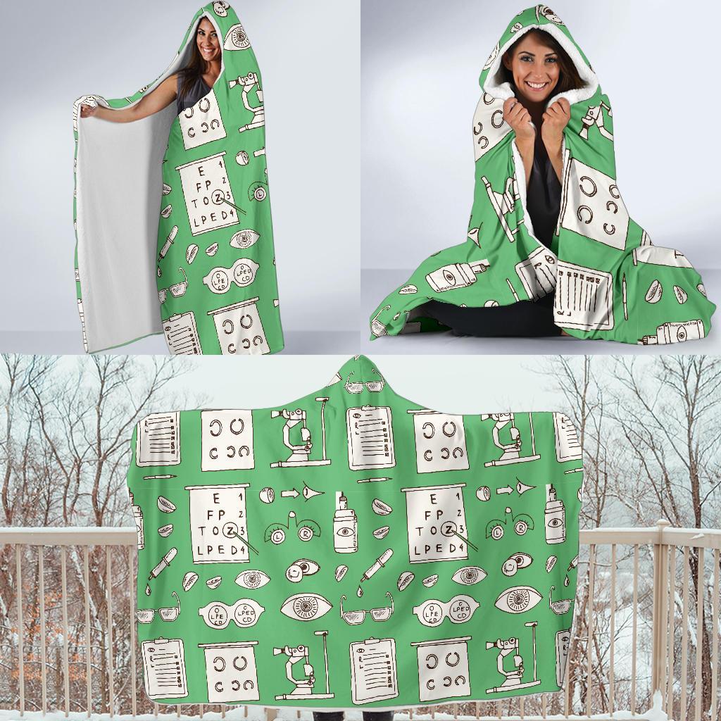 Optometry Print Pattern Hooded Blanket-grizzshop