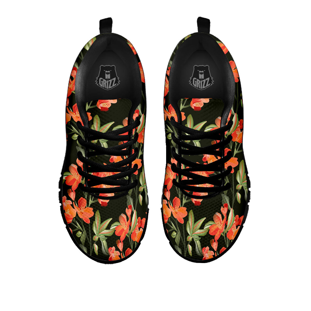 Orange Alstroemeria Print Pattern Black Sneaker-grizzshop