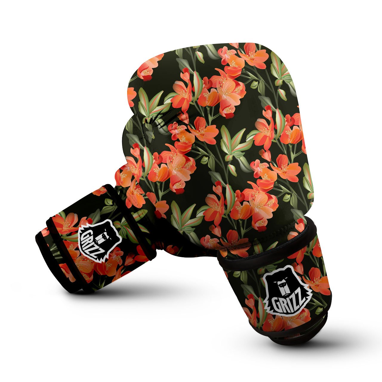 Orange Alstroemeria Print Pattern Boxing Gloves-grizzshop