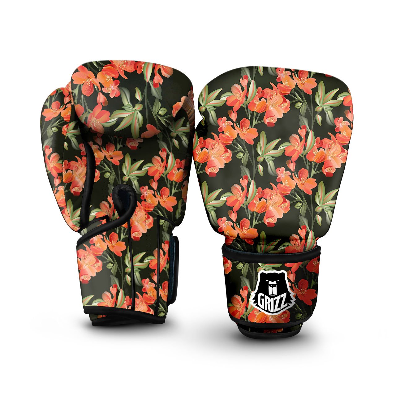 Orange Alstroemeria Print Pattern Boxing Gloves-grizzshop