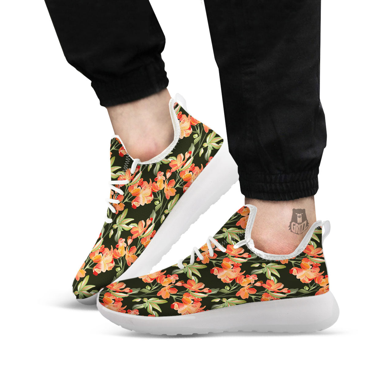 Orange Alstroemeria Print Pattern White Athletic Shoes-grizzshop