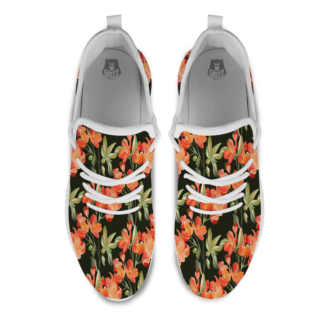 Orange Alstroemeria Print Pattern White Athletic Shoes-grizzshop