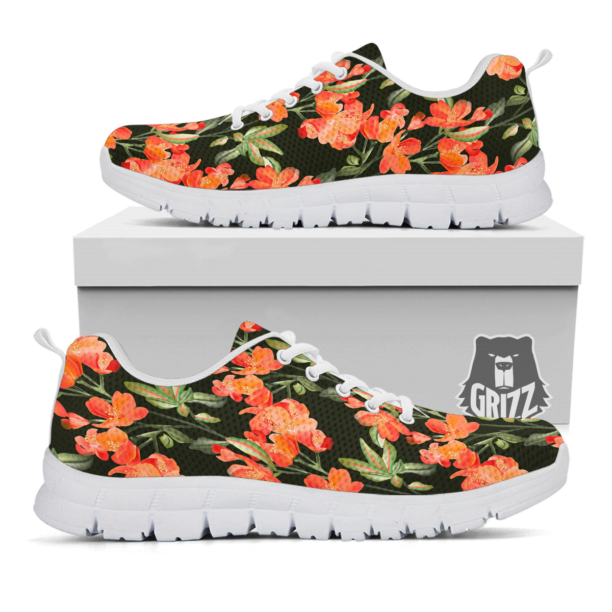 Orange Alstroemeria Print Pattern White Sneaker-grizzshop