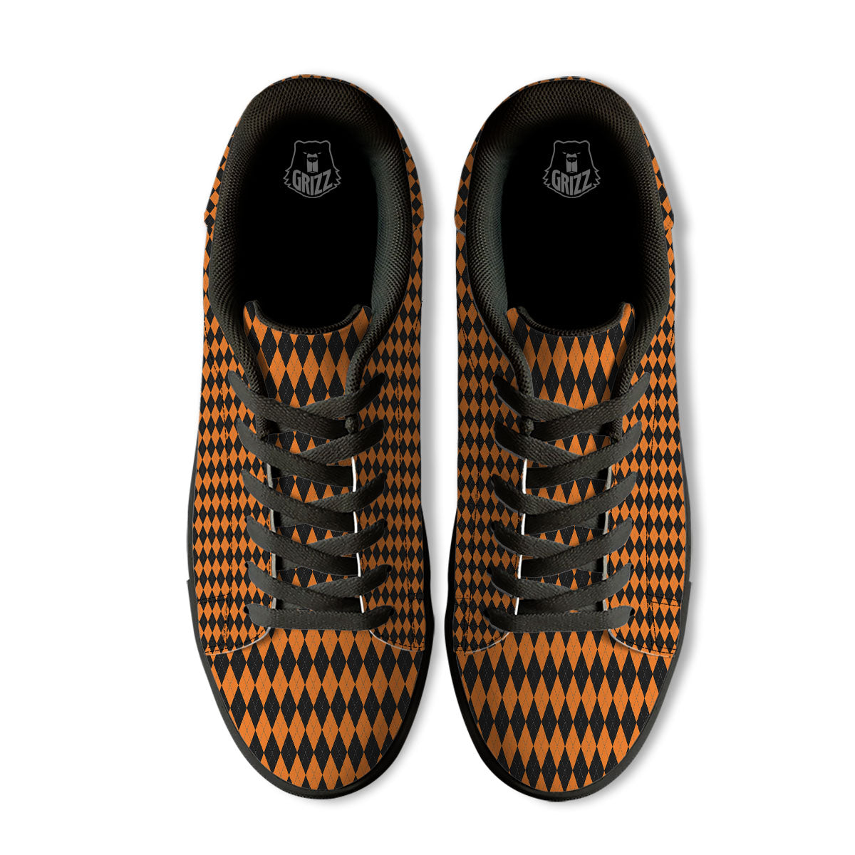 Orange And Black Argyle Print Black Low Top Sneakers-grizzshop