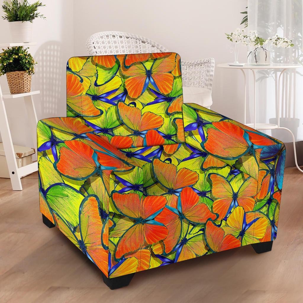 Orange And Blue Butterfly Print Armchair Cover-grizzshop