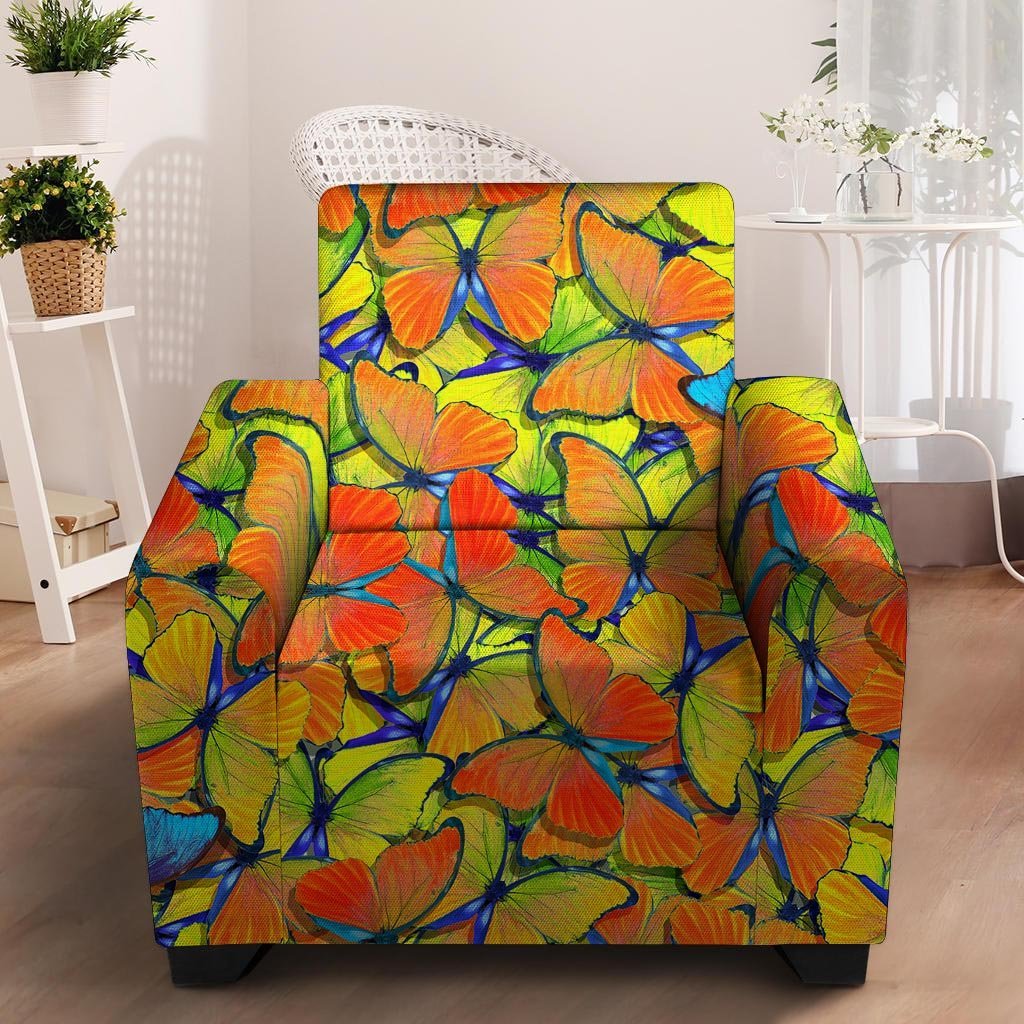 Orange And Blue Butterfly Print Armchair Cover-grizzshop