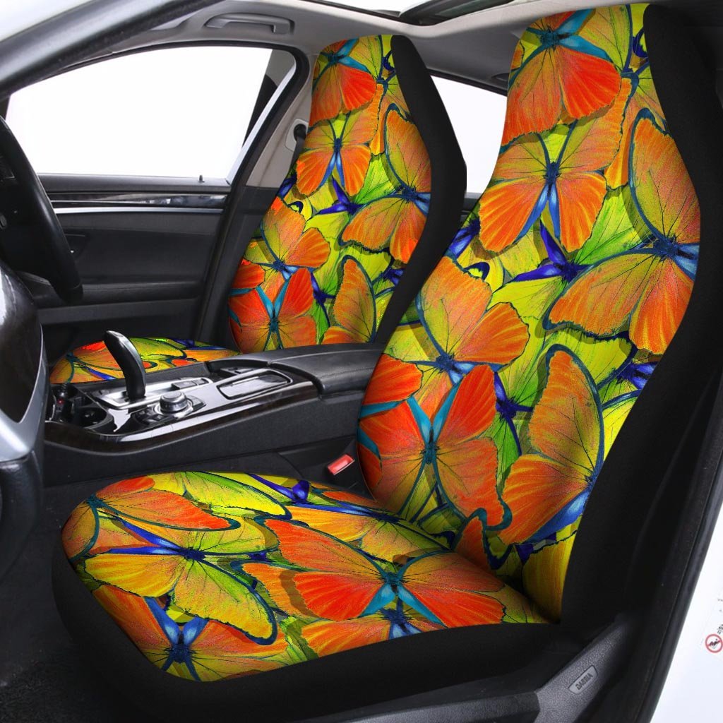 Orange And Blue Butterfly Print Car Seat Covers-grizzshop