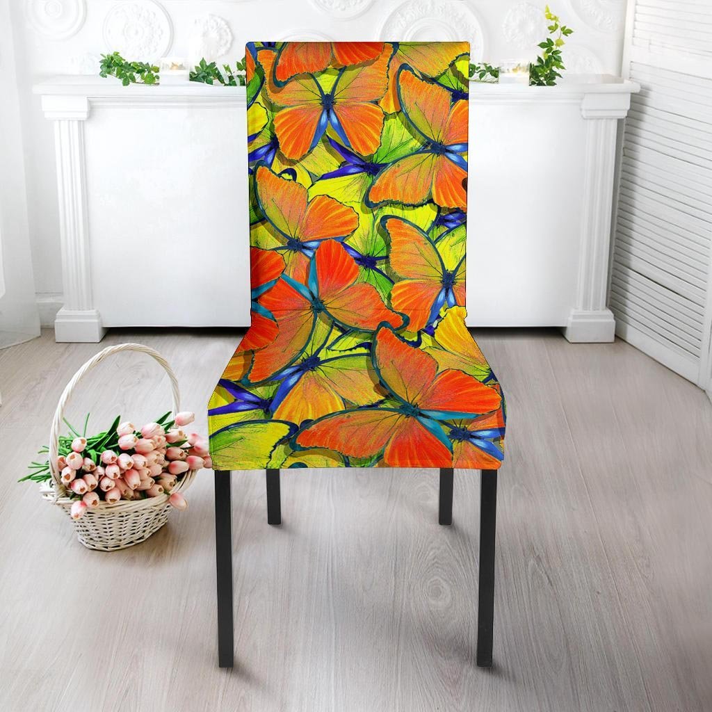 Orange And Blue Butterfly Print Chair Cover-grizzshop