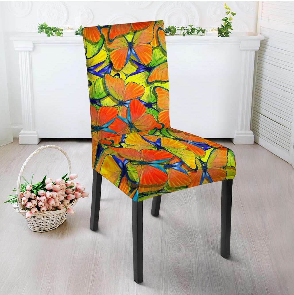 Orange And Blue Butterfly Print Chair Cover-grizzshop
