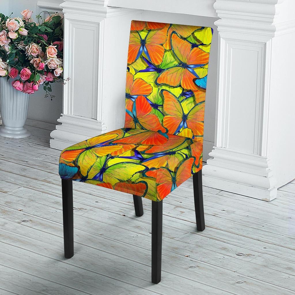 Orange And Blue Butterfly Print Chair Cover-grizzshop