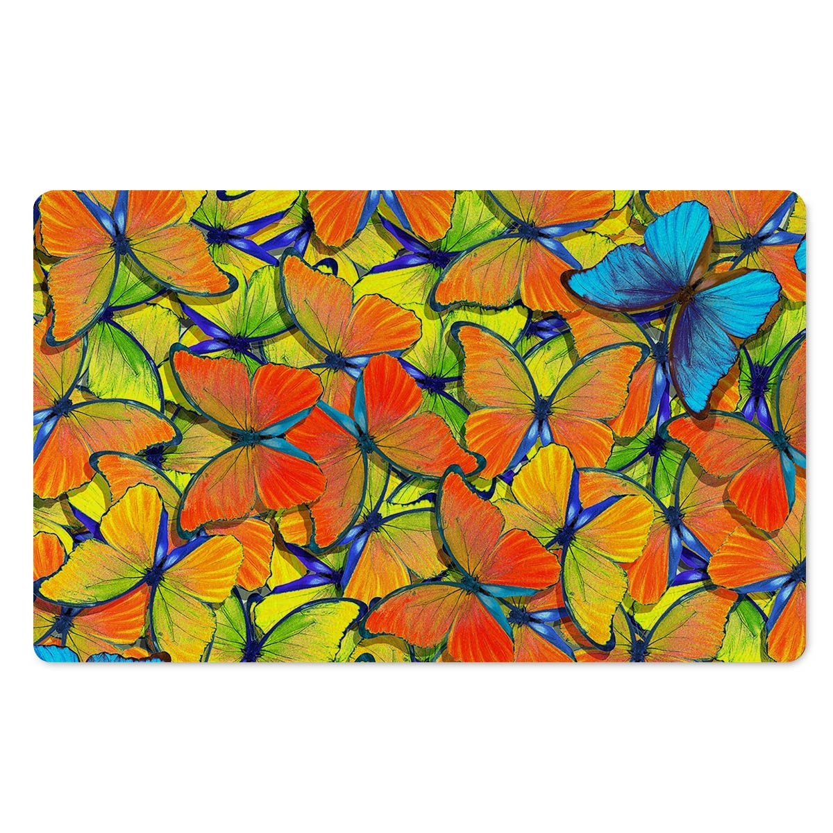 Orange And Blue Butterfly Print Door Mat-grizzshop